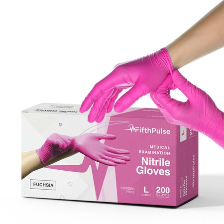 Fifthpulse FMN100, Disposable Gloves, 3 mil Palm, Nitrile, Powder-Free, L, 200 PK, Fuchsia FP-N-200-L-FUS